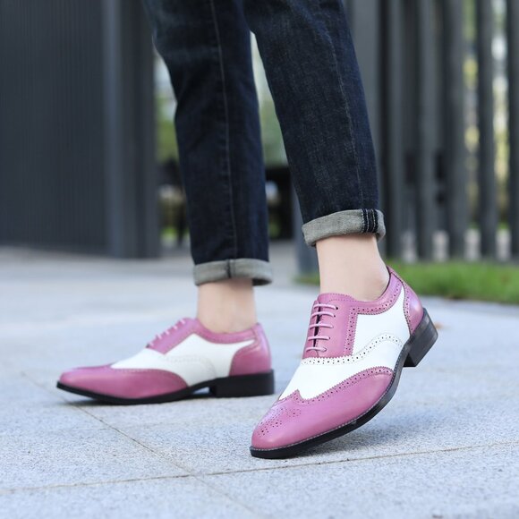 Pink White 1920's Wingtip Lace up Oxford Dress Shoes - Picture 8 of 8